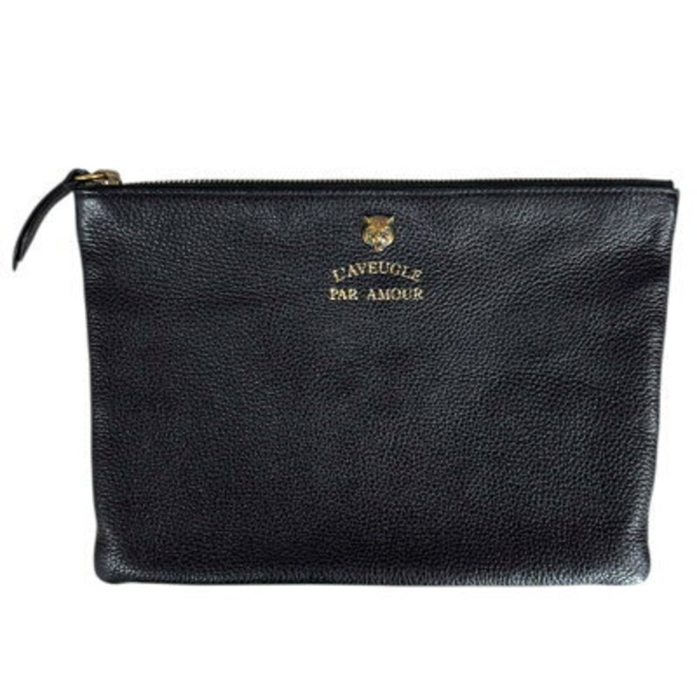 Gucci Animalier Tiger Clutch Bag Leather Black
